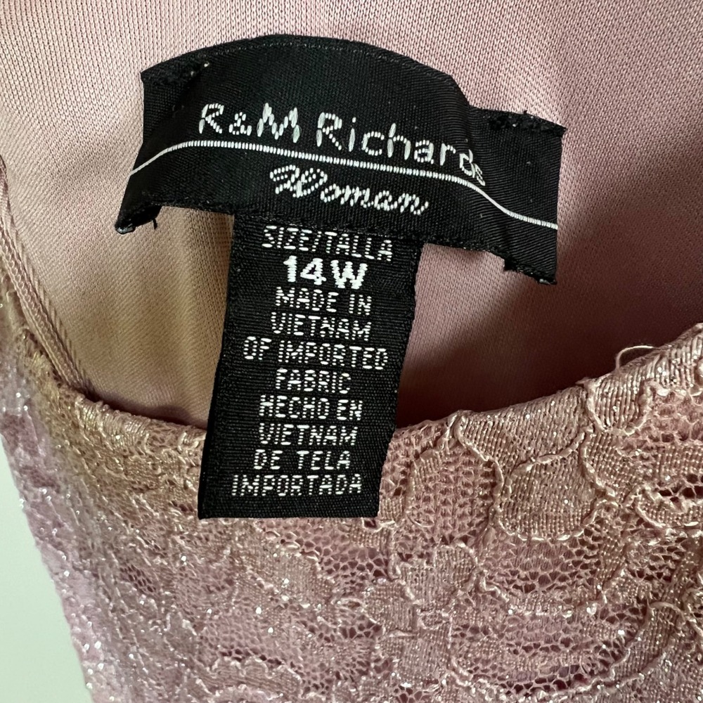 R&M Richards Dress Jacket Set Formal Gown Size 14W Mauve Pink Glitter Lace - Picture 6 of 9